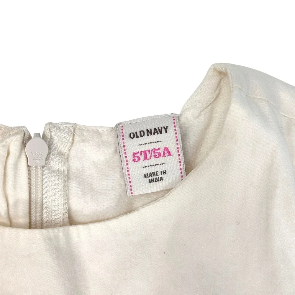 Old Navy Girl's Floral Dress‎ 5T/5A Mesh Overlay White/Pink Cotton Made in India
